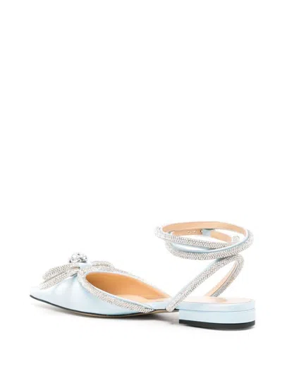 Shop Mach & Mach Double Bow Satin Slingback Ballet Flats In Clear Blue