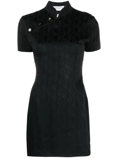 Shop Marine Serre Jacquard Viscose Short Dress In Black
