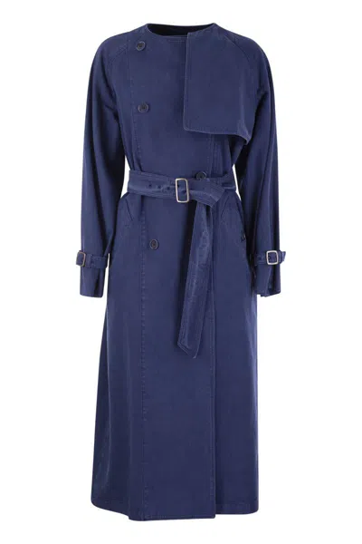 Shop Max Mara Calao - Double-breasted Canvas Trench Coat In Blue