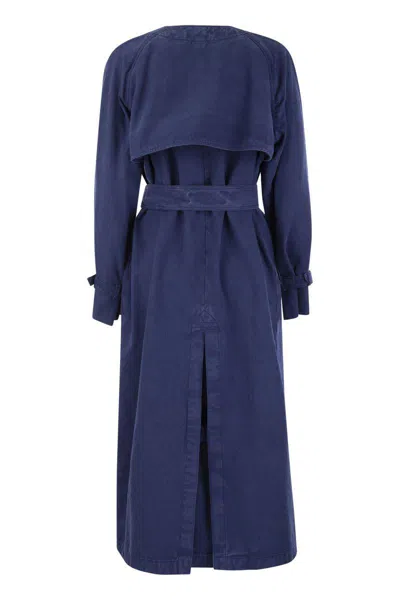 Shop Max Mara Calao - Double-breasted Canvas Trench Coat In Blue