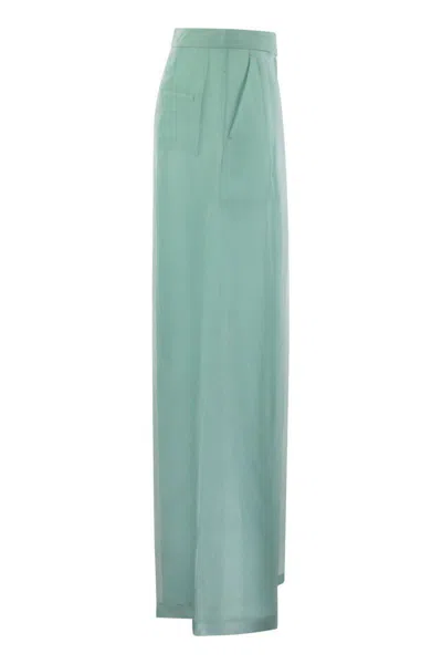 Shop Max Mara Calibri - Silk Wide Trousers In Water Green