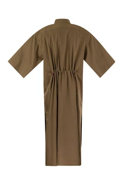 Shop Max Mara Eulalia - Long Cotton And Silk Chemisier Dress In Brown