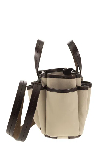 Shop Max Mara Gardenca Basxs - Giardiniera Mini Canvas And Leather Tote Bag In Beige