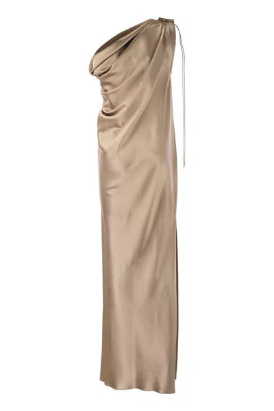 Shop Max Mara Opera - Silk Satin One-shoulder Dress In Bronze
