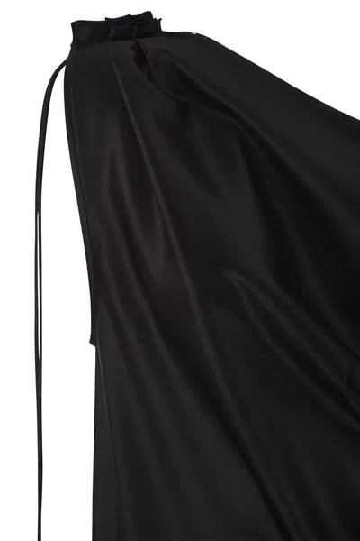 Shop Max Mara Opera - Silk Satin One-shoulder Dress In Black