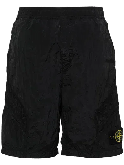 Shop Stone Island Wrinkled Effect Bermuda Shorts Clothing In Black