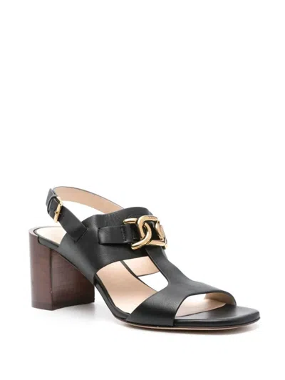 Tod's Kate Leather Sandals Block Heel In Black