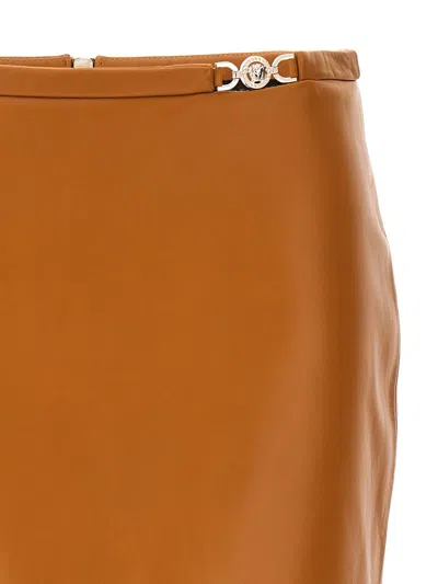 Shop Versace Mini Leather Skirt In Brown