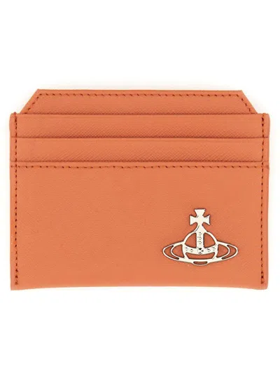 Shop Vivienne Westwood Card Holder With Orb Logo In Orange