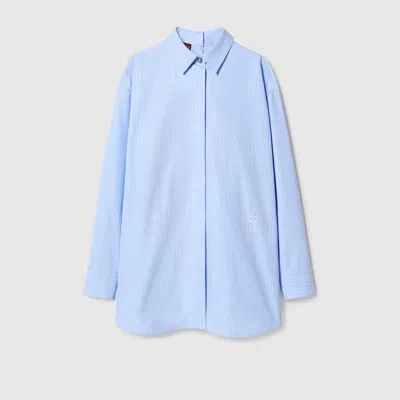 Shop Gucci Striped Heavy Cotton Poplin Shirt In Blue