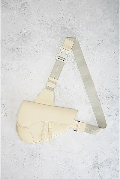 Shop Dior Leather Saddle Waist Bag In Cream