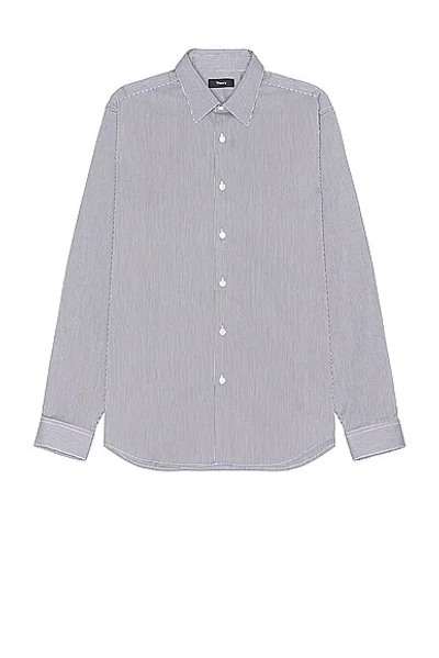 Shop Theory Irving Long Sleeve Shirt In White & Navy