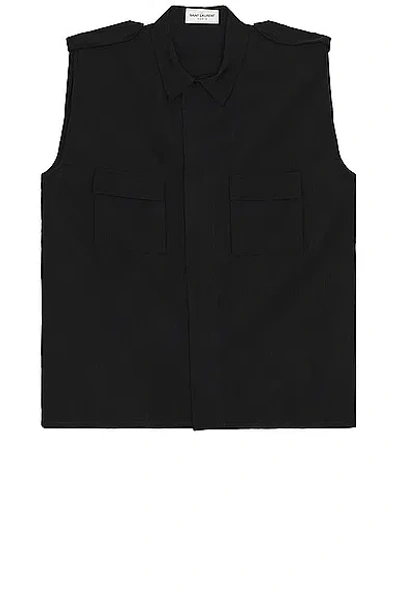 Saint Laurent Saharienne Sleeveless Shirt In Noir