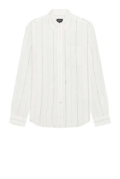Shop Club Monaco Long Sleeve Wide Stripe Linen Shirt In White & Black