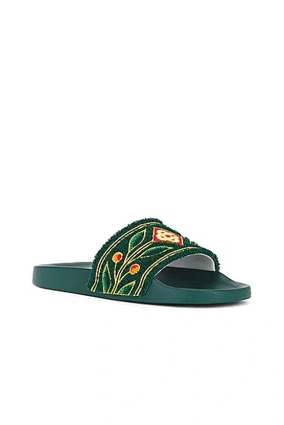 Shop Casablanca Embroidered Terry Slider In Green