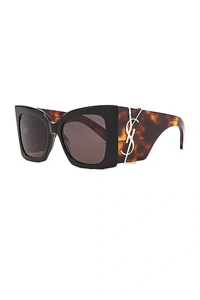 Saint Laurent Sl M119 Blaze Rectangular Sunglasses In Black & Havana