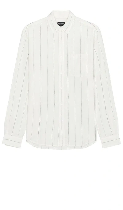 Shop Club Monaco Long Sleeve Wide Stripe Linen Shirt In 白色&黑色