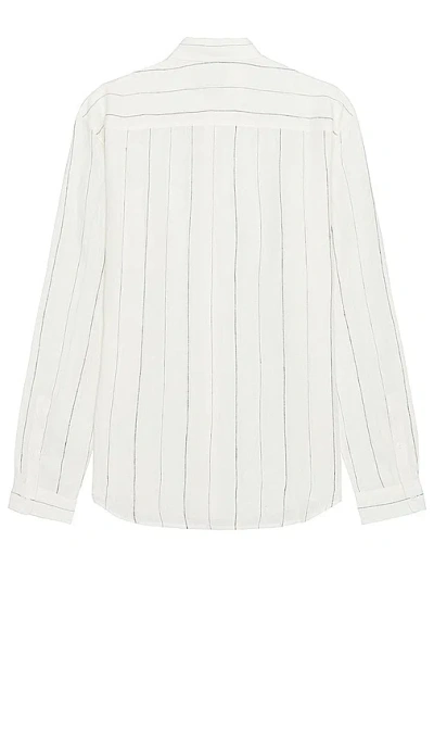 Shop Club Monaco Long Sleeve Wide Stripe Linen Shirt In 白色&黑色