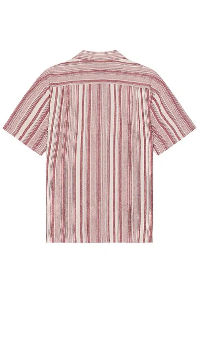 Shop Brixton Bunker Seersucker Short Sleeve Camp Collar Shirt In Cranberry Juice & Off White