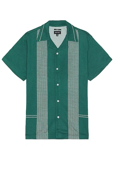 Shop Brixton Bunker Jacquard Short Sleeve Camp Collar Shirt In Trekking Green