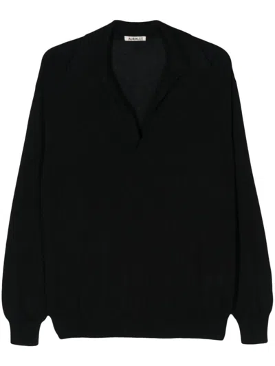 Shop Auralee Cashmere And Silk Blend Polo Shirt In Black