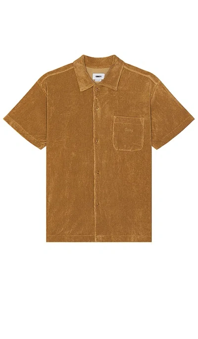 Shop Obey Terry Cloth Button Up Shirt In 浅卡其色