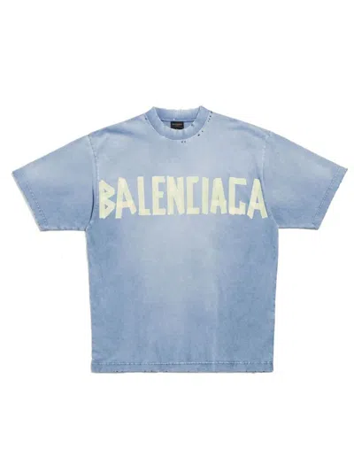 Shop Balenciaga Tape Type Cotton T-shirt In Clear Blue