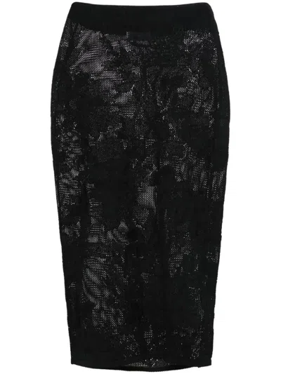 Shop Blumarine Embroidered Pencil Midi Skirt In Black