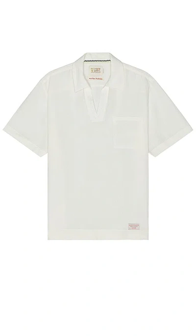 Shop Scotch & Soda Linen Short Sleeve Shirt In 米白