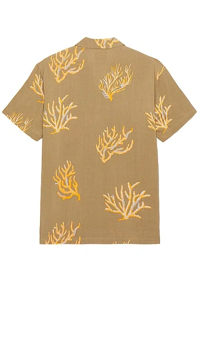 Shop Scotch & Soda Allover Printed Viscose Short Sleeve Shirt In Taupe Coral