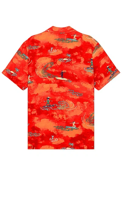 Shop Scotch & Soda Allover Printed Viscose Short Sleeve Shirt In Red Surfer