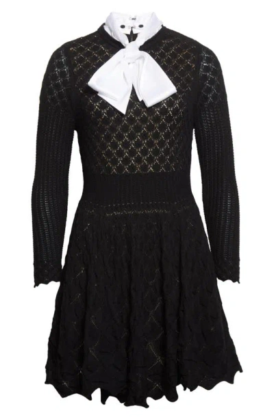 Shop Alice And Olivia Alice + Olivia Gin Pointelle Lace Wool Sweater Dress In Black