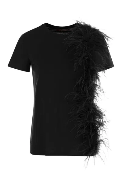 Shop Max Mara Studio Lappole - Jersey T-shirt With Feathers In Black