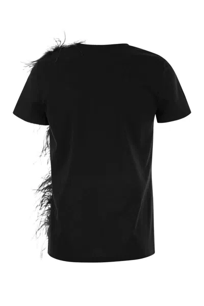 Shop Max Mara Studio Lappole - Jersey T-shirt With Feathers In Black