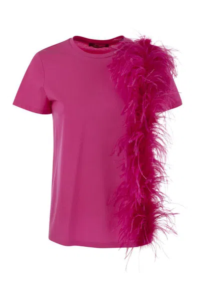 Shop Max Mara Studio Lappole - Jersey T-shirt With Feathers In Fuchsia