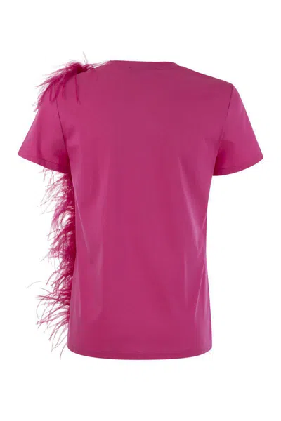 Shop Max Mara Studio Lappole - Jersey T-shirt With Feathers In Fuchsia