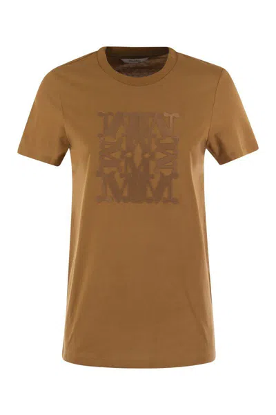 Shop Max Mara Taverna - Cotton T-shirt With Frontal Embroidery In Leather