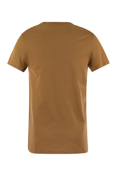 Shop Max Mara Taverna - Cotton T-shirt With Frontal Embroidery In Leather
