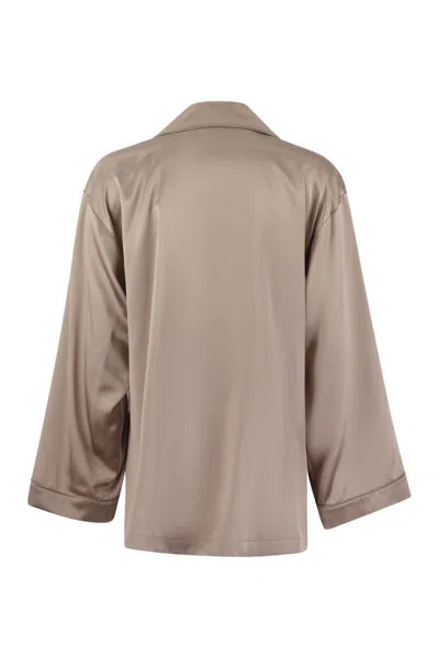 Shop Max Mara Vasaio - Silk Satin Pyjama Shirt In Bronze