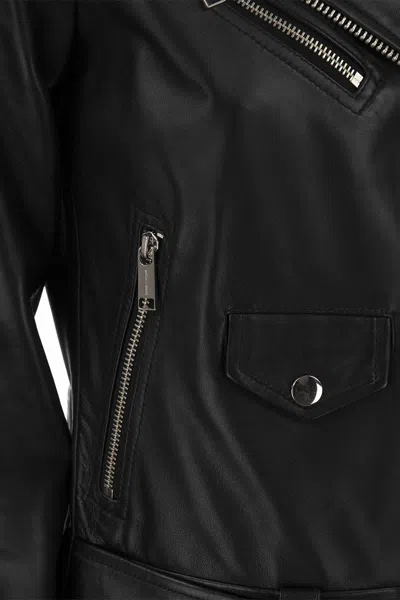 Shop Michael Kors Leather Biker Jacket In Black