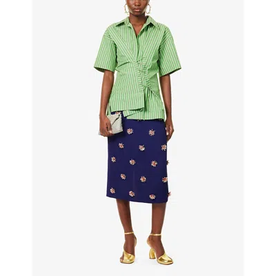 Shop Dries Van Noten Cinched-waist Striped Cotton-poplin Shirt In Green