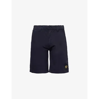 Shop Belstaff Men's Dark Ink Dalesman Brand-patch Cotton Shorts