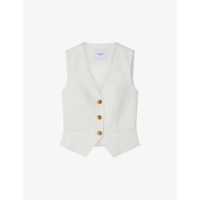 Shop Lk Bennett Ami V-neck Slim-fit Cotton Waistcoat In Cre-ecru