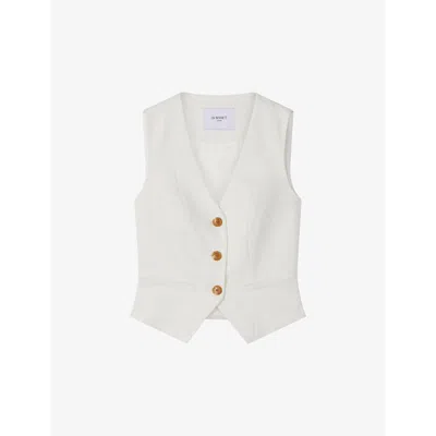 Shop Lk Bennett Women's Cre-ecru Ami V-neck Slim-fit Cotton Waistcoat