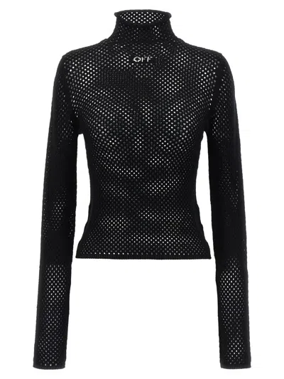 Off-white Openwork Logo Sweater Sweater, Cardigans Black In Black