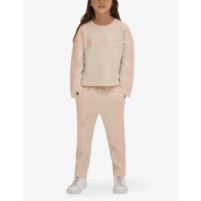 Shop Reiss Girls Pink Kids Ivy Elasticated-waist Tapered-leg Cotton-jersey Jogging Bottoms 4-14 Years