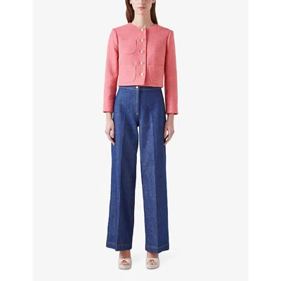 Shop Lk Bennett Allie Boxy-fit Tweed Cotton-blend Jacket In Pin-blush