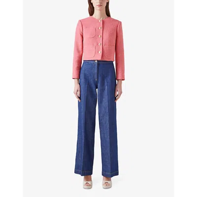 Lk Bennett Womens Pin-blush Allie Boxy-fit Tweed Cotton-blend Jacket In Pin-blush