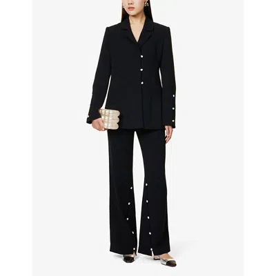 Shop Stine Goya Women's Jet Black Button-embellished Wide-leg Recycled-polyester Woven Trousers