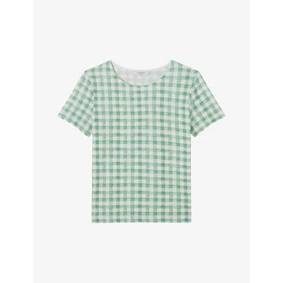 Shop Lk Bennett Calder Gingham-print Short-sleeve Cotton T-shirt In Mul-cream